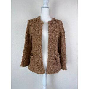 Eileen Fisher women's small brown mohair blend fuzzy open front cardigan sweater